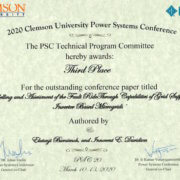 DUT paper 3rd at Clemson University Power System Conference